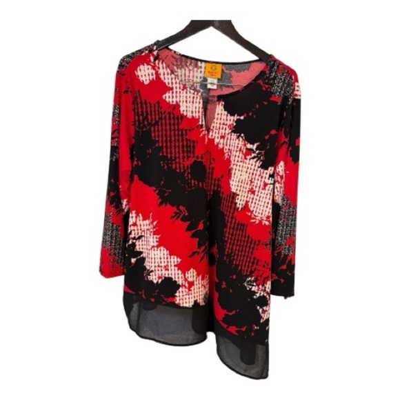Ruby Rd. Red and Black Patterned Blouse - Picture 2 of 6